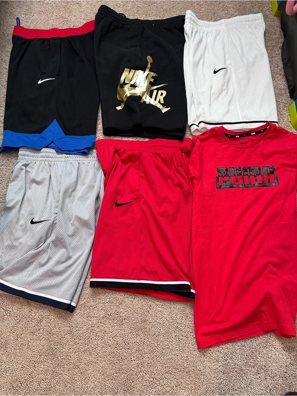 Men’s Nike & Puma Athletic Shorts + Puma Tee Bundle - Black, Red, White, Gray